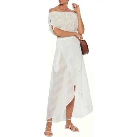 New Onia Colette Cropped Off-The-Shoulder Cotton-Blend Jacquard Top - Picture 2 of 12